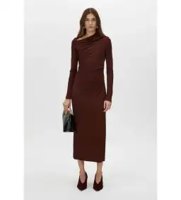 Camilla and Marc Mai Long Sleeve Midi Dress Almandine Burgundy Size AU 10