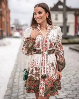 Zimmermann Empire Batik Belted Printed Linen Mini Dress Floral Khaki Batik Size 1 / AU 10 for rent on The Volte - image 3