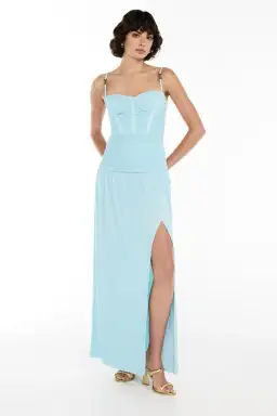 Manning Cartell Double Time Pleat Maxi Dress Aqua Spritz Blue Size 16 for rent on The Volte - image 1