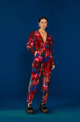 Farm Rio Snake Velvet Jumpsuit Garden Red Size L / Size AU 12