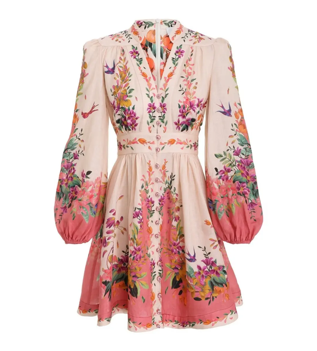 Zimmermann Trapicana Plurige Mini Dress Cream/Floral Size 3/Au 14 for rent on The Volte - main image