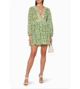Zimmermann Golden Plisse Mini Dress Lemonade-Acid Floral-Print Size 0/Au 8 for rent on The Volte - image 1