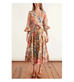 Zimmermann Cassia Patch Wrap Midi Dress Floral Size 0 / Au 8 for rent on The Volte - image 1