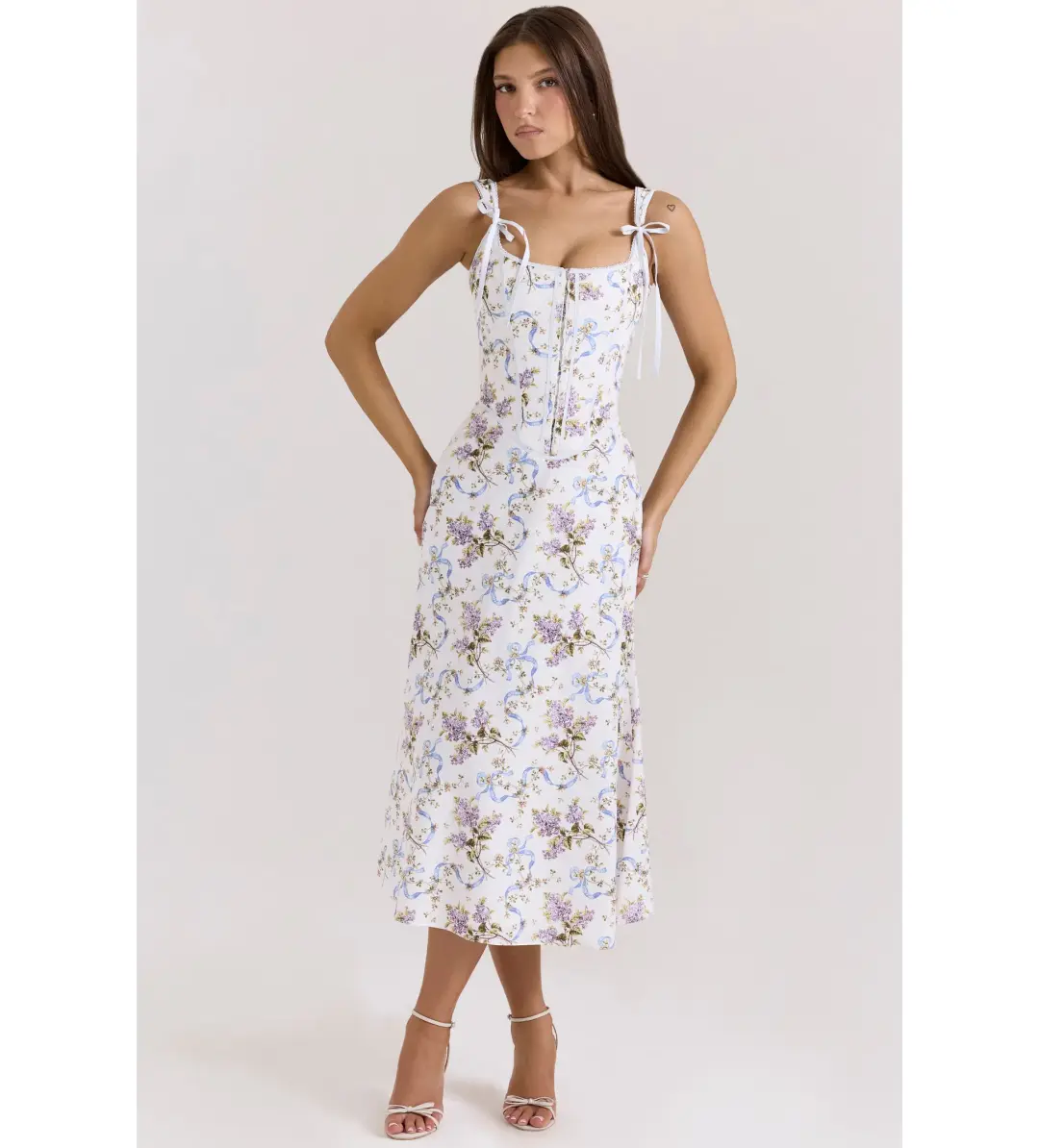 House of CB Dionne Cotton Midi Dress Off White Floral Print Size AU 6 for rent on The Volte - main image