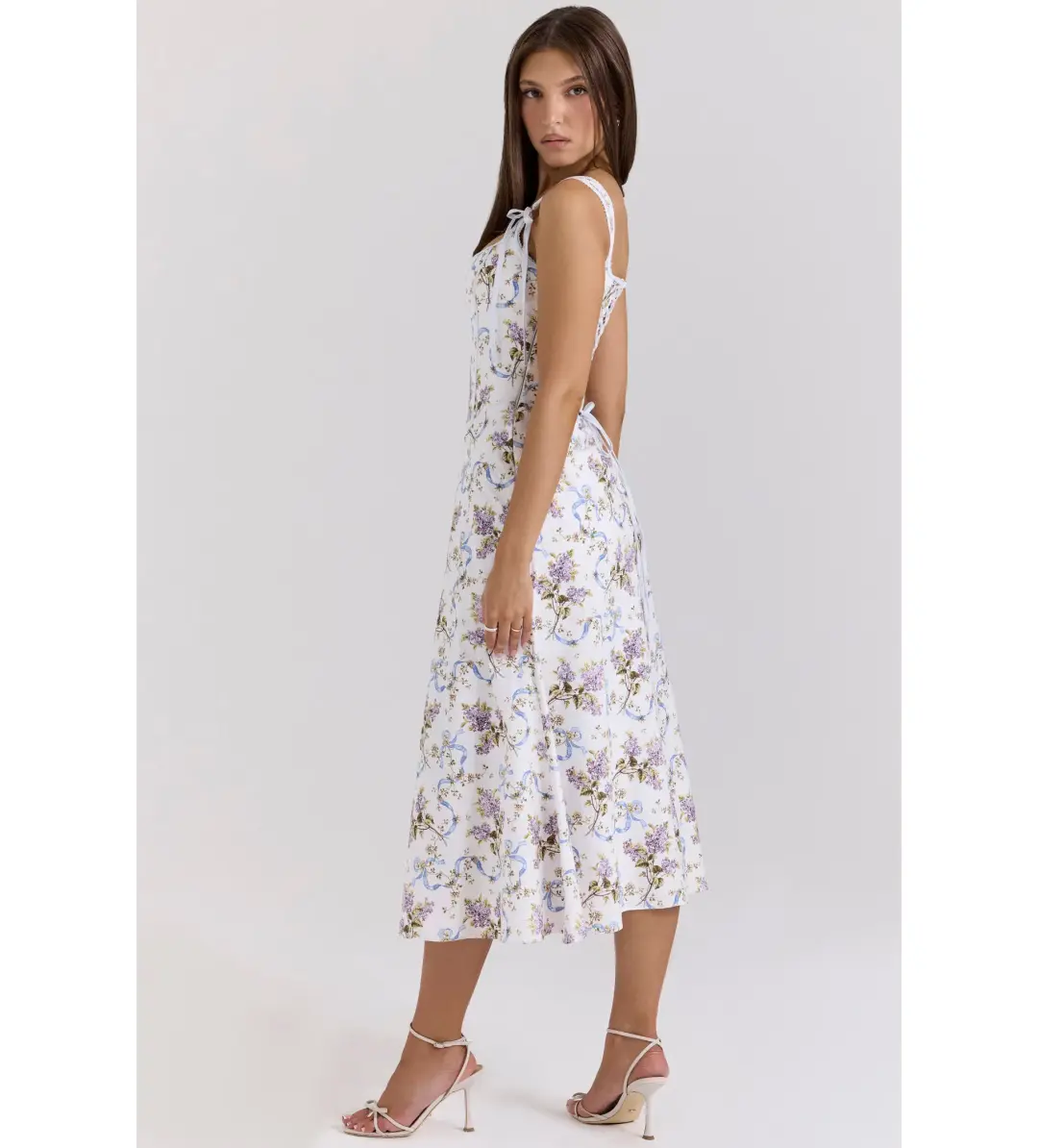 House of CB Dionne Cotton Midi Dress Off White Floral Print Size AU 6 for rent on The Volte - main image