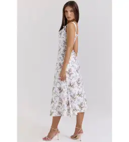 House of CB Dionne Cotton Midi Dress Off White Floral Print Size AU 6 for rent on The Volte - image 3