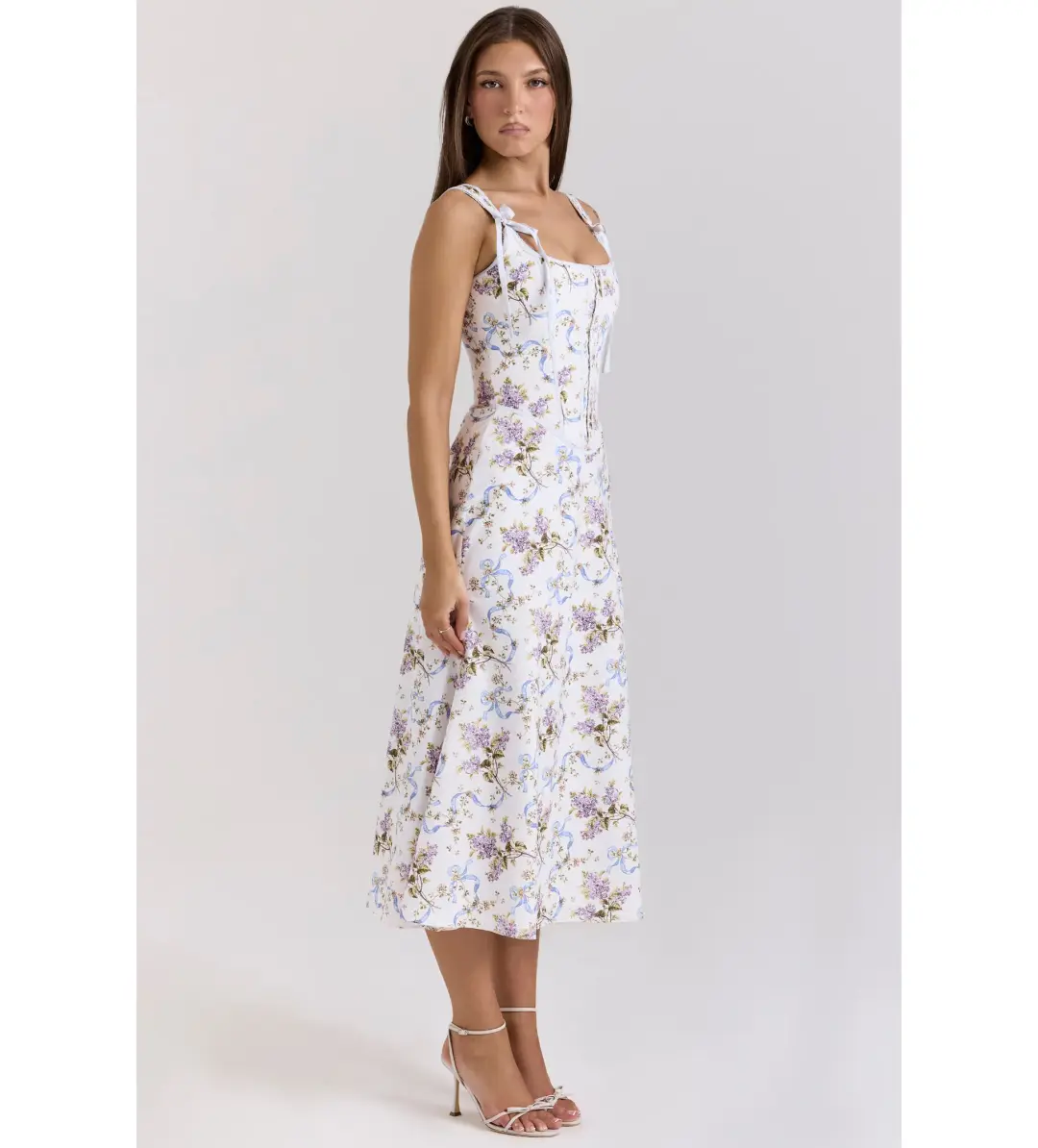 House of CB Dionne Cotton Midi Dress Off White Floral Print Size AU 6 for rent on The Volte - main image