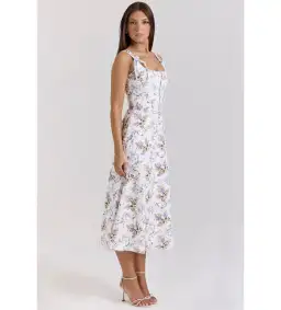 House of CB Dionne Cotton Midi Dress Off White Floral Print Size AU 6 for rent on The Volte - image 2