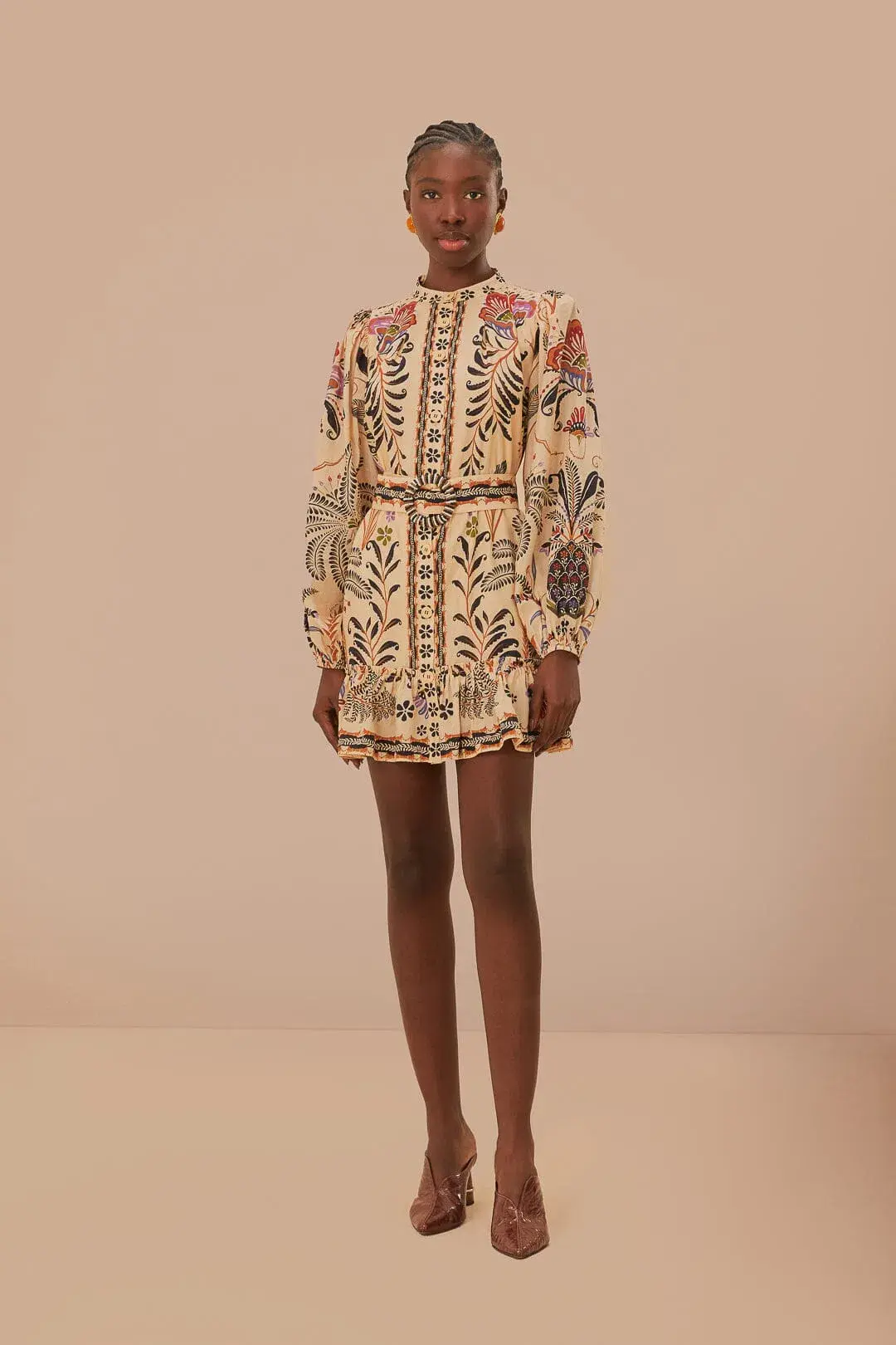 Farm Rio Classic Nature Sand Mini Dress Print Size AU 12 - Image 1