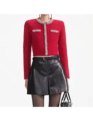 Self Portrait Textured Knit Cardigan Red Size AU 6 for rent on The Volte - main image