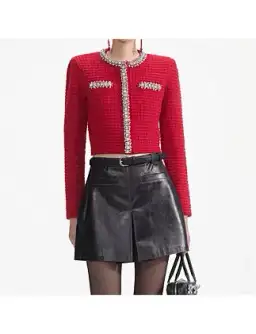 Self Portrait Textured Knit Cardigan Red Size AU 6 for rent on The Volte - image 2