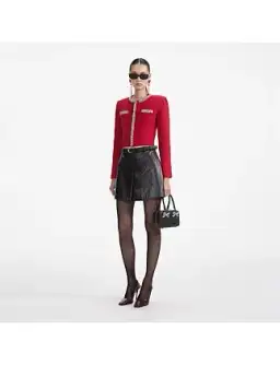 Self Portrait Textured Knit Cardigan Red Size AU 6 for rent on The Volte - image 3