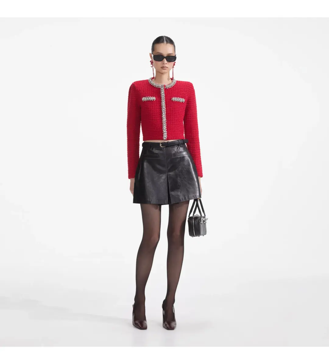 Self Portrait Textured Knit Cardigan Red Size AU 6 for rent on The Volte - main image