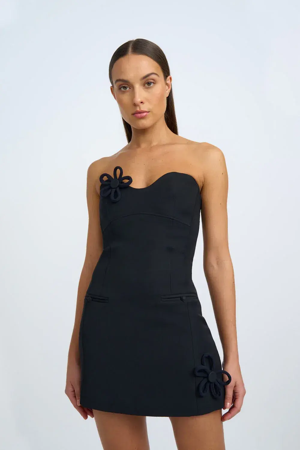 By Johnny Sebina Strapless Panel Mini Dress Black Size 14 for rent on The Volte - main image
