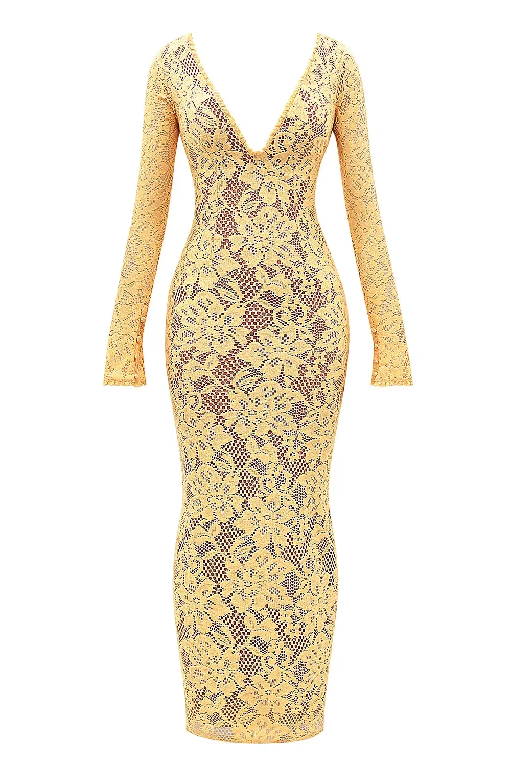 House Of CB Indiana Plunge Lace Maxi Dress Apricot Yellow Size XS / AU 6 for rent on The Volte - main image