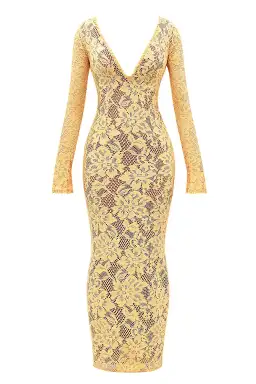 House Of CB Indiana Plunge Lace Maxi Dress Apricot Yellow Size XS / AU 6 for rent on The Volte - image 4