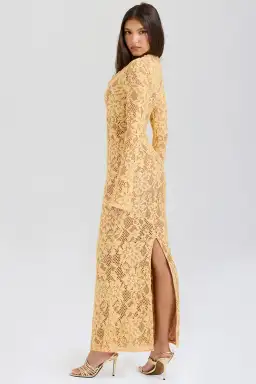 House Of CB Indiana Plunge Lace Maxi Dress Apricot Yellow Size XS / AU 6 for rent on The Volte - image 2