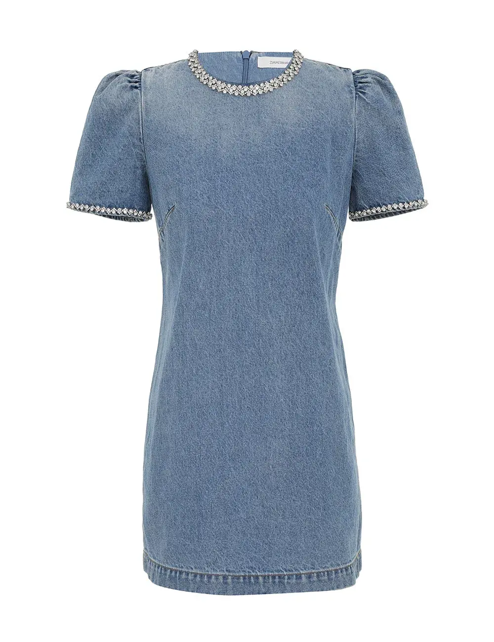Zimmermann Crush Embellished Denim Mini Dress Blue Moon Size 0 / AU 8 for rent on The Volte - main image