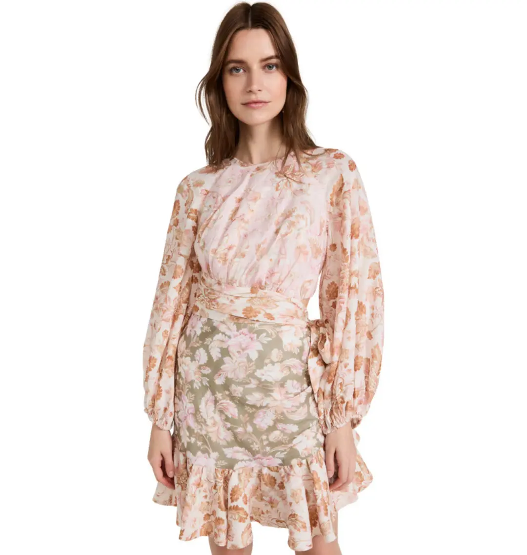 Zimmermann Lyre Wrap Billow Mini Dress Floral Size 0P / AU 6 for rent on The Volte - main image
