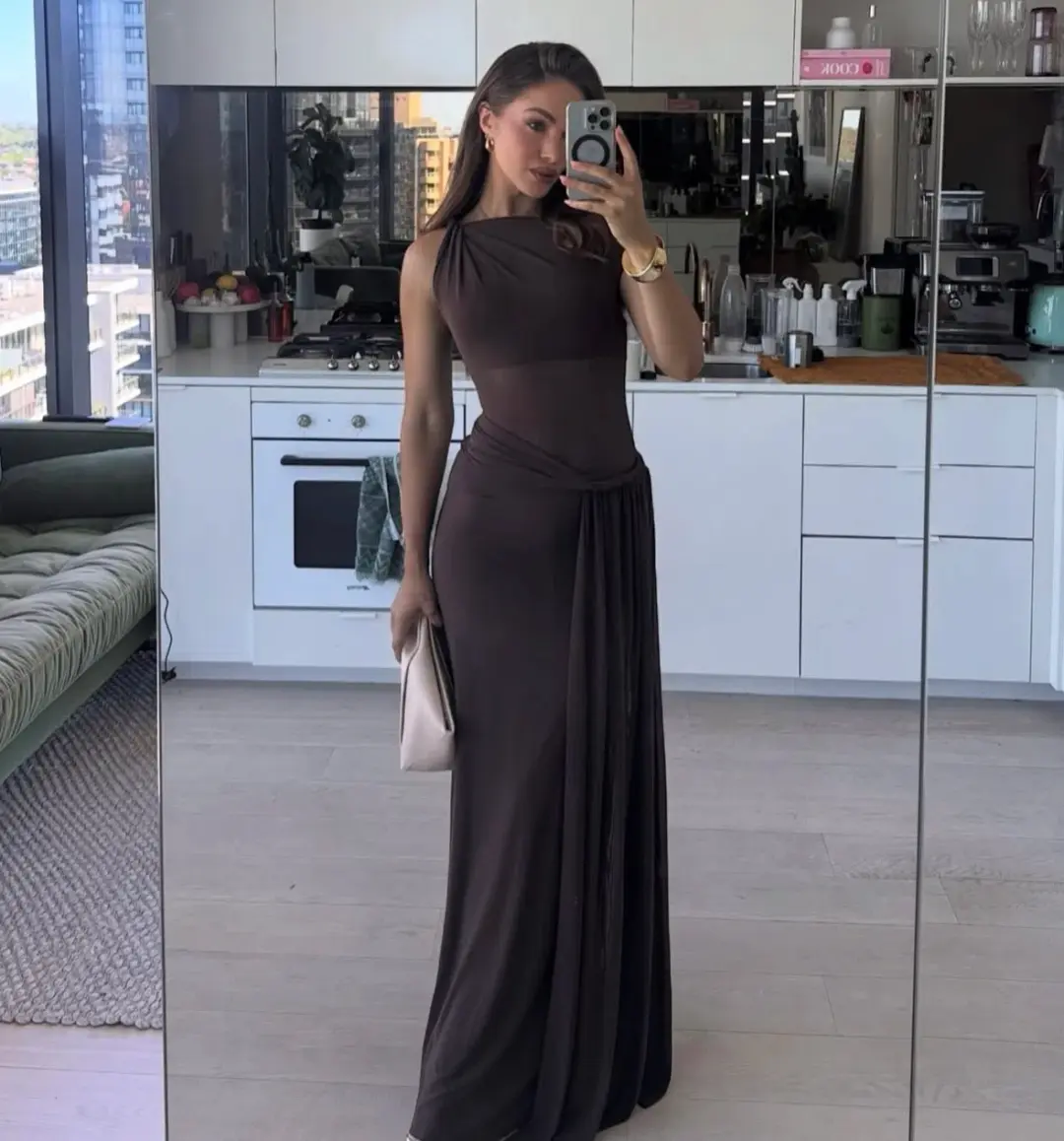 MISHA Sisal Mesh Dress Espresso Size 6/XS for rent on The Volte - main image