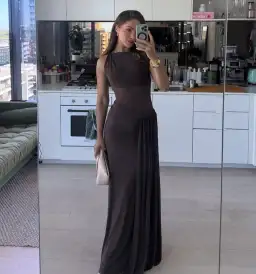 MISHA Sisal Mesh Dress Espresso Size 6/XS for rent on The Volte - image 2