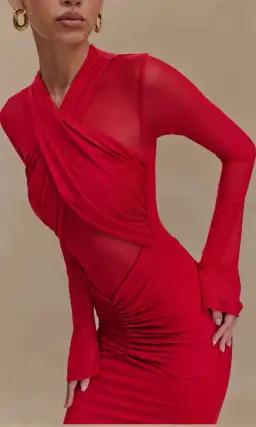 Meshki Tania Slinky And Mesh Long Sleeve Maxi Dress in Red Size 6 for rent on The Volte - image 4