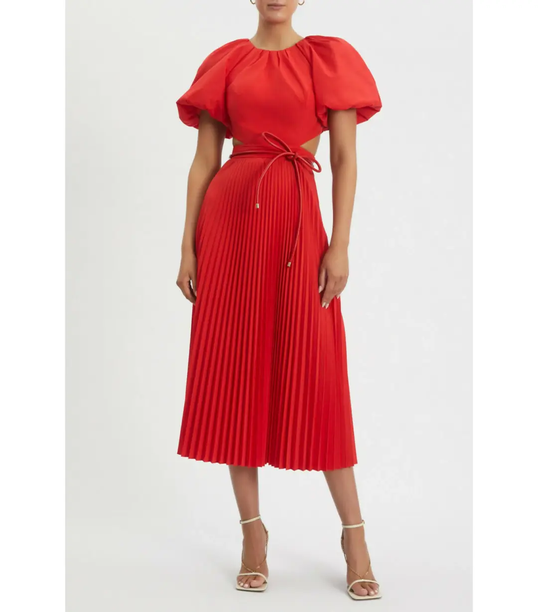 Rebecca Vallance Puff Sleeve Open Back Dress Red Size AU 6 for rent on The Volte - main image