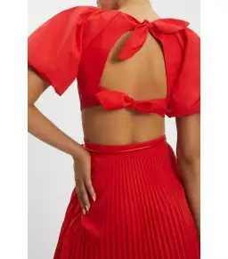Rebecca Vallance Puff Sleeve Open Back Dress Red Size AU 6 for rent on The Volte - image 3