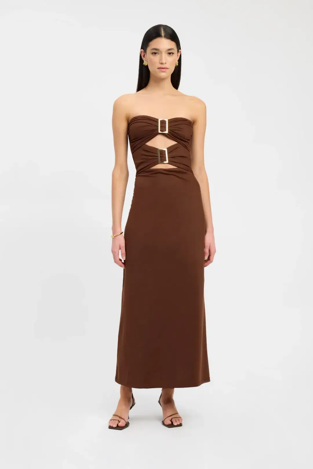 Kookai Bolt Buckle Maxi Dress Brown Size 6 for rent on The Volte - main image