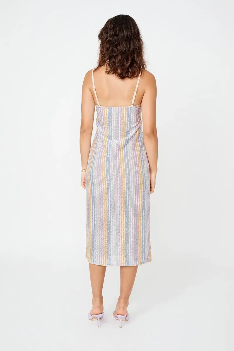 Suboo Elise Cut Out Midi Dress Lilac Stripe Metallic Size AU 8 for rent on The Volte - main image