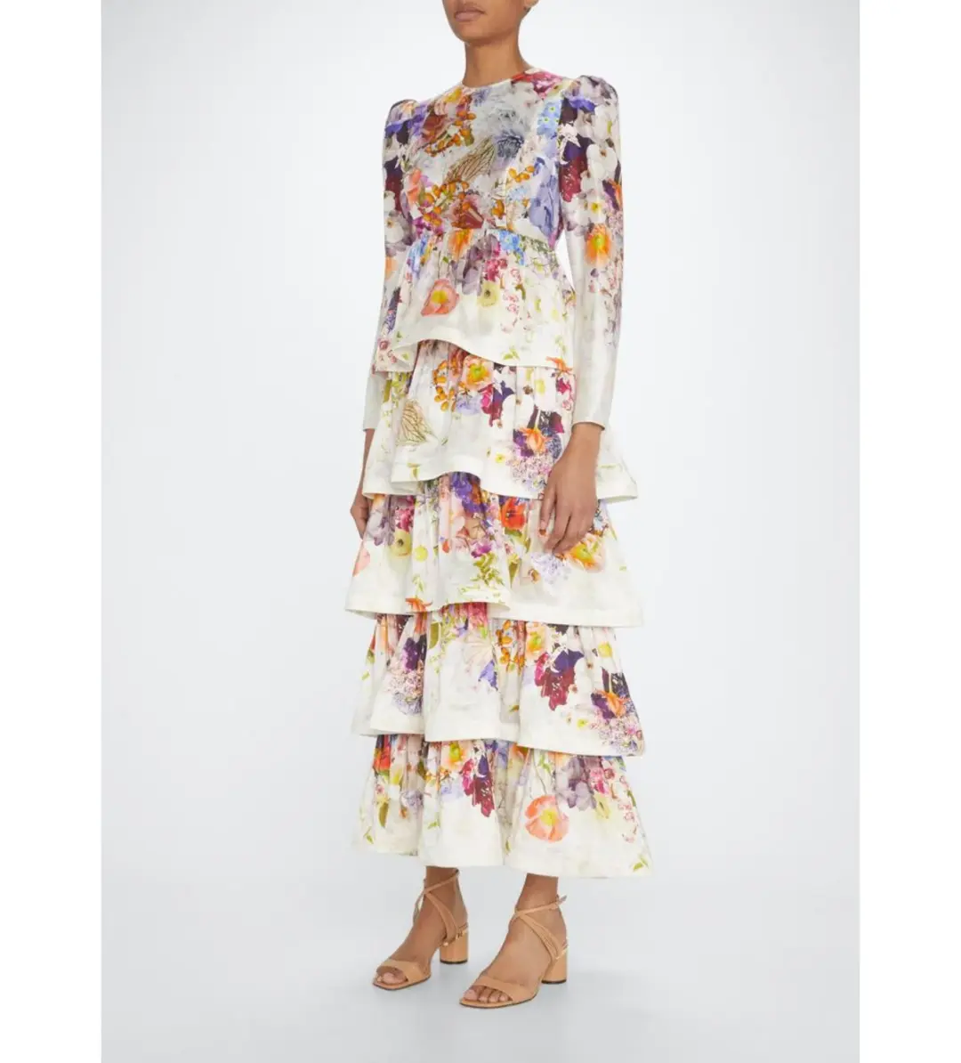 Zimmermann Prima Tiered Floral Midi Dress Multi Size 2 / AU 12 for rent on The Volte - main image