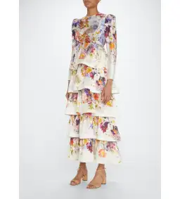 Zimmermann Prima Tiered Floral Midi Dress Multi Size 2 / AU 12 for rent on The Volte - image 1