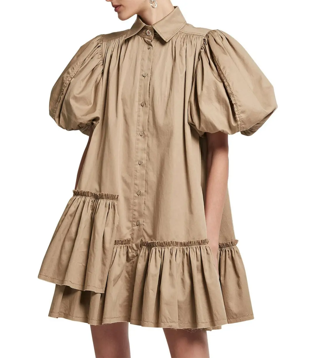 Aje Ambience Puff Sleeve Mini Dress Mocha Size AU 10 for rent on The Volte - main image