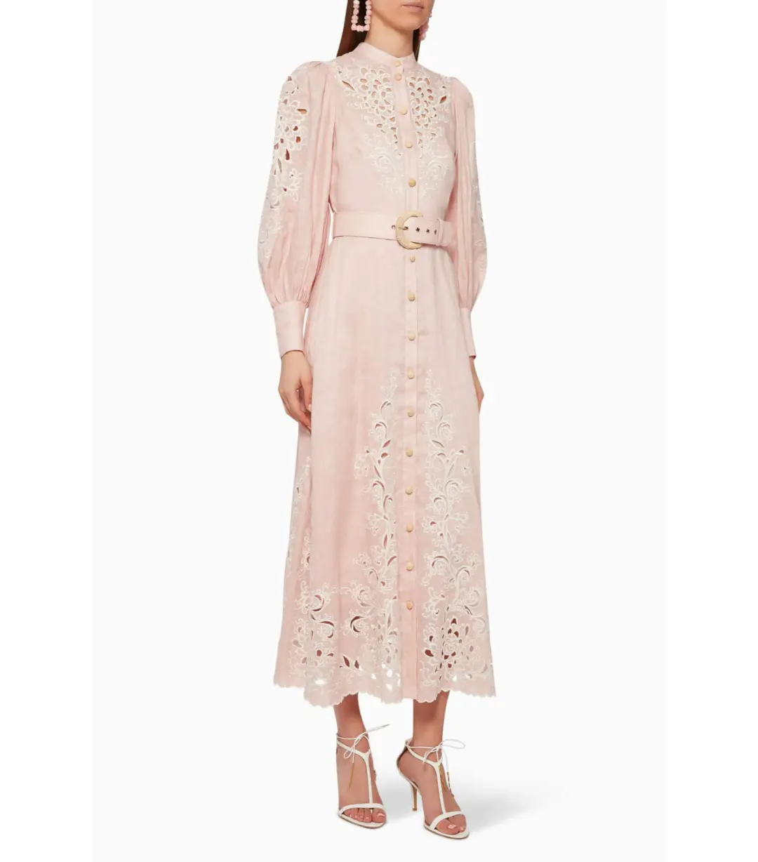 Zimmermann Freja Broderie Anglaise-linen Shirt Dress in Pink Size 0 / AU 8 for rent on The Volte - main image