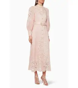 Zimmermann Freja Broderie Anglaise-linen Shirt Dress in Pink Size 0 / AU 8 for rent on The Volte - image 1