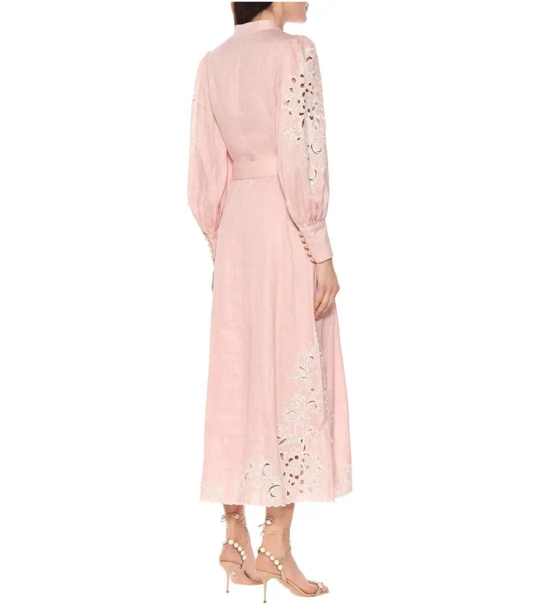 Zimmermann Freja Broderie Anglaise-linen Shirt Dress in Pink Size 0 / AU 8 for rent on The Volte - main image