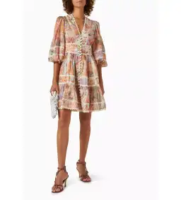 Zimmermann Cira Lantern Mini Dress Printed Cotton Multi Size 4/Au 16 for rent on The Volte - image 1