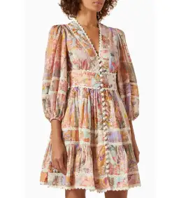 Zimmermann Cira Lantern Mini Dress Printed Cotton Multi Size 4/Au 16 for rent on The Volte - image 2