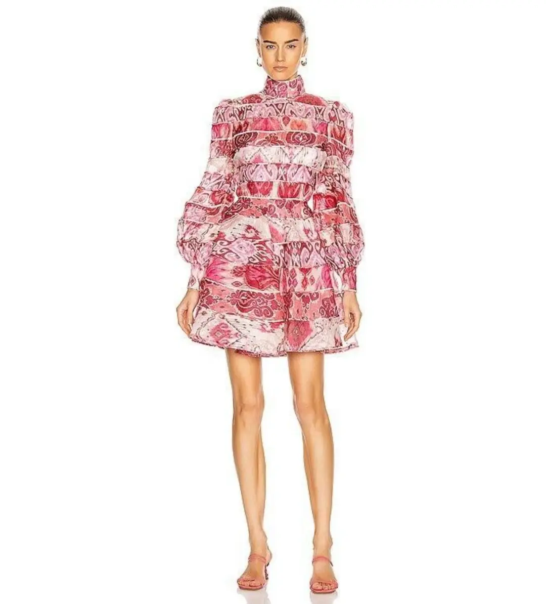 Zimmermann Wavelength Spliced Mini Dress Pink Size 0/Au 8 for rent on The Volte - main image