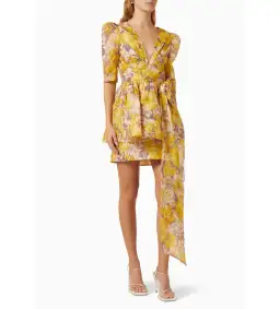 Zimmermann The High Tide Peplum Mini in Yellow Ikat Floral Size 0p/Au 6 for rent on The Volte - image 1