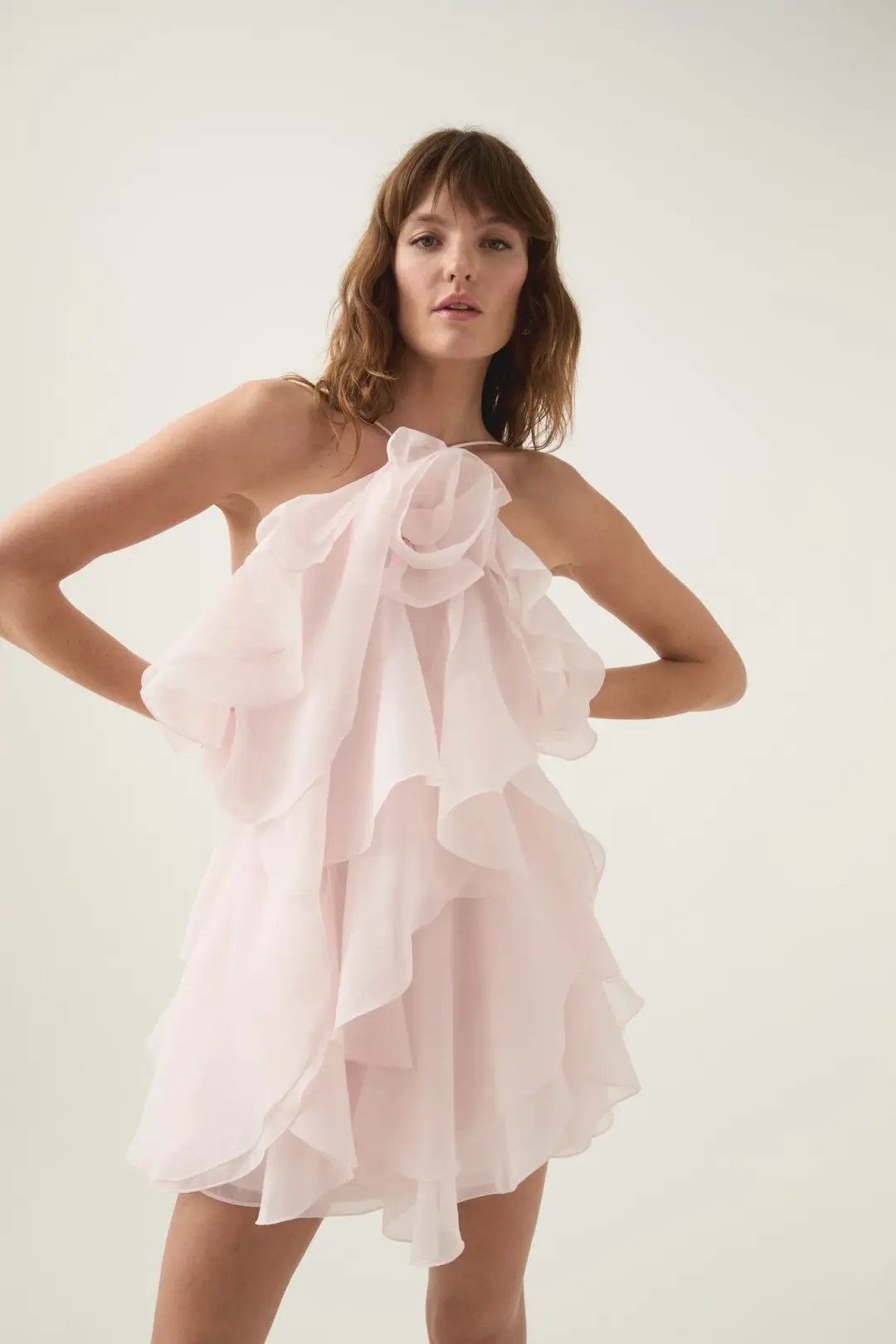 Aje Pandorea Layered Mini Dress Pastel Pink Size AU 10 for rent on The Volte - main image
