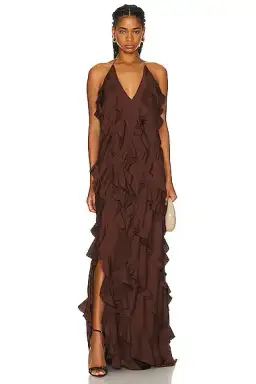 Anna October Reneta Ruffle Maxi Brown Size AU 10