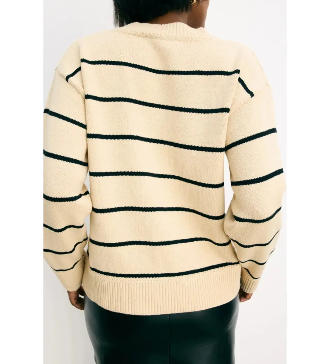 Reformation Sienna Oversized Cotton V Neck Sweater Birch with Black Stripe Size XS / AU 6 for rent on The Volte - main image