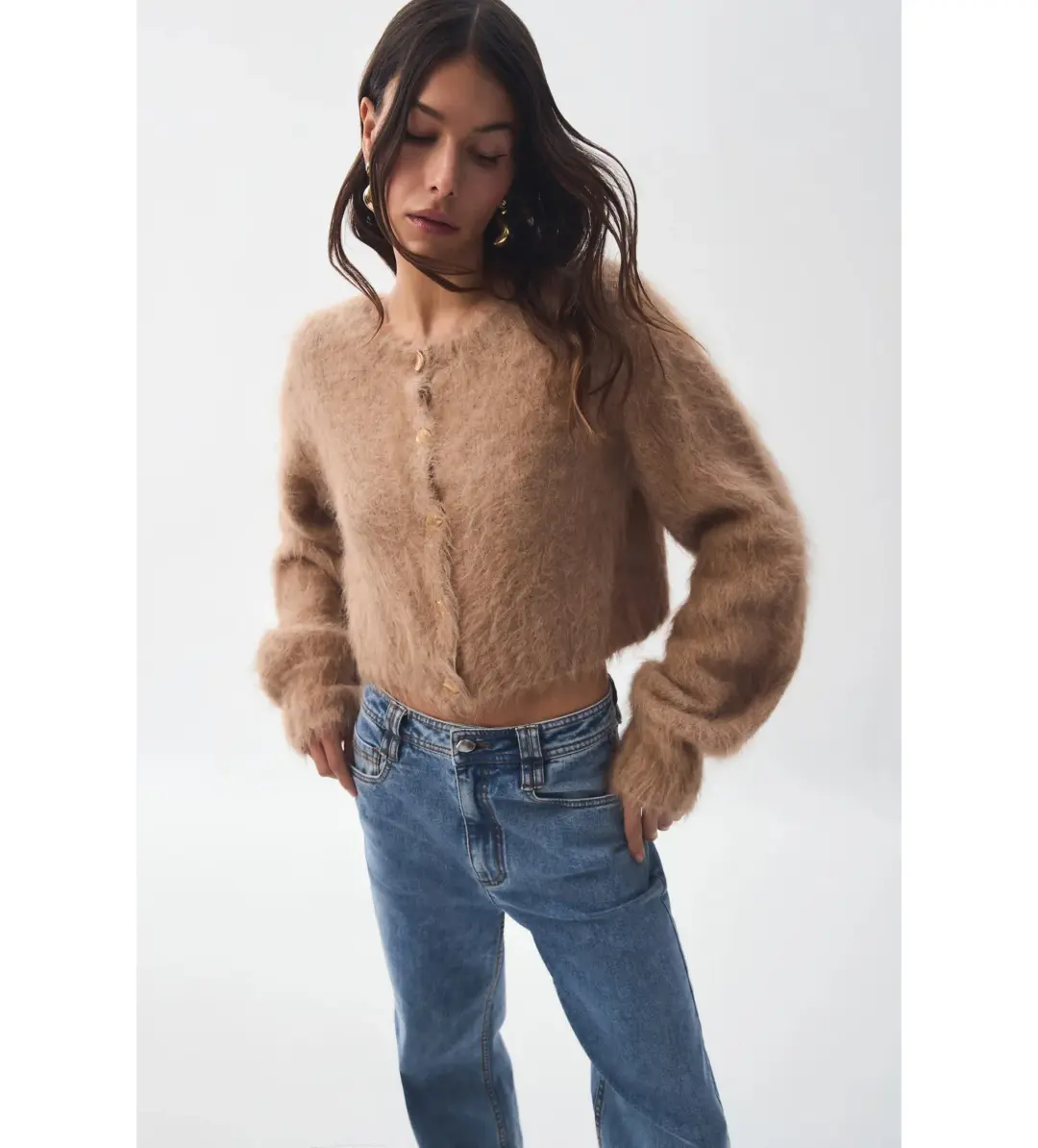 Aje Celine Fluffy Cardigan in Camel S / AU 8 for rent on The Volte - main image