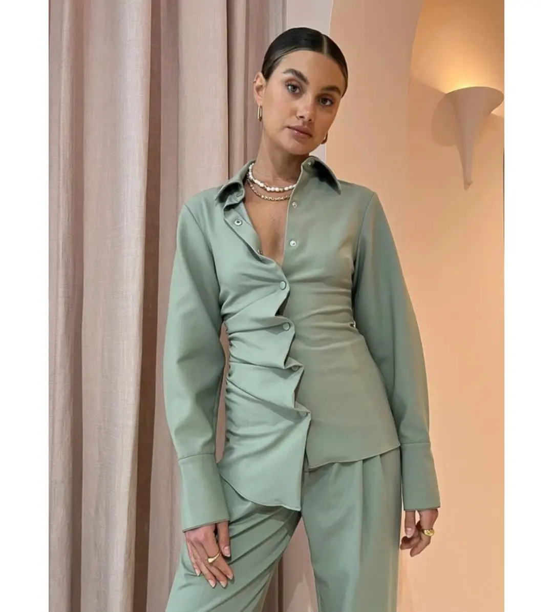 Sir the Label Adrien Tuck Shirt and Pants Set Sage Size 0/AU 6 for rent on The Volte - main image