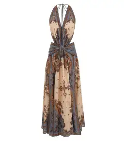 Zimmermann Ascension Plunge Halter Maxi Dress in Blue/Cream Indienne Floral Size 0 / AU 8 for rent on The Volte - image 4