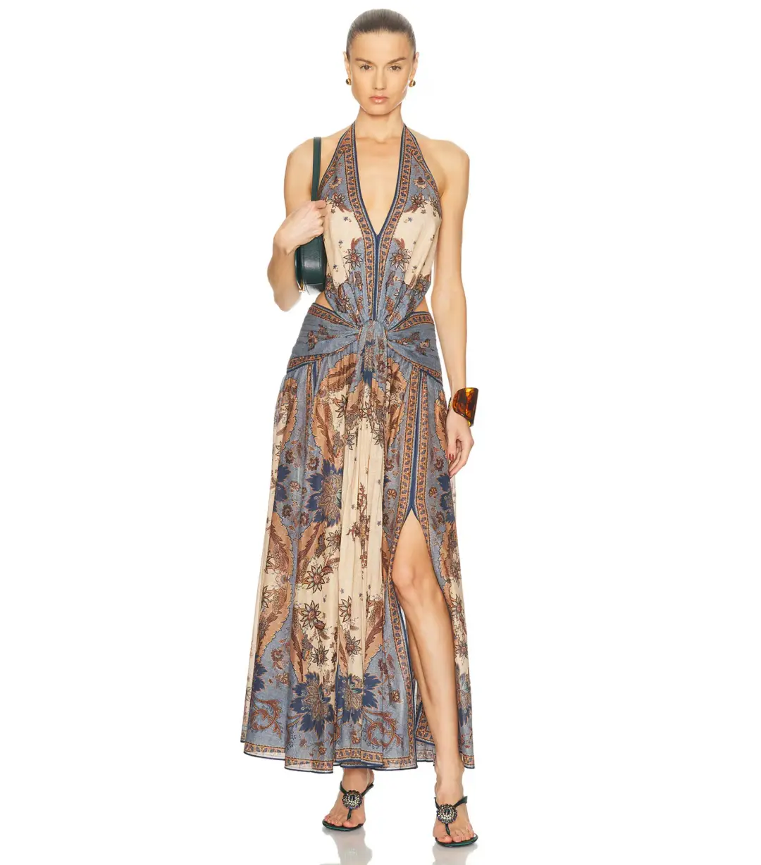 Zimmermann Ascension Plunge Halter Maxi Dress in Blue/Cream Indienne Floral Size 0 / AU 8 for rent on The Volte - main image