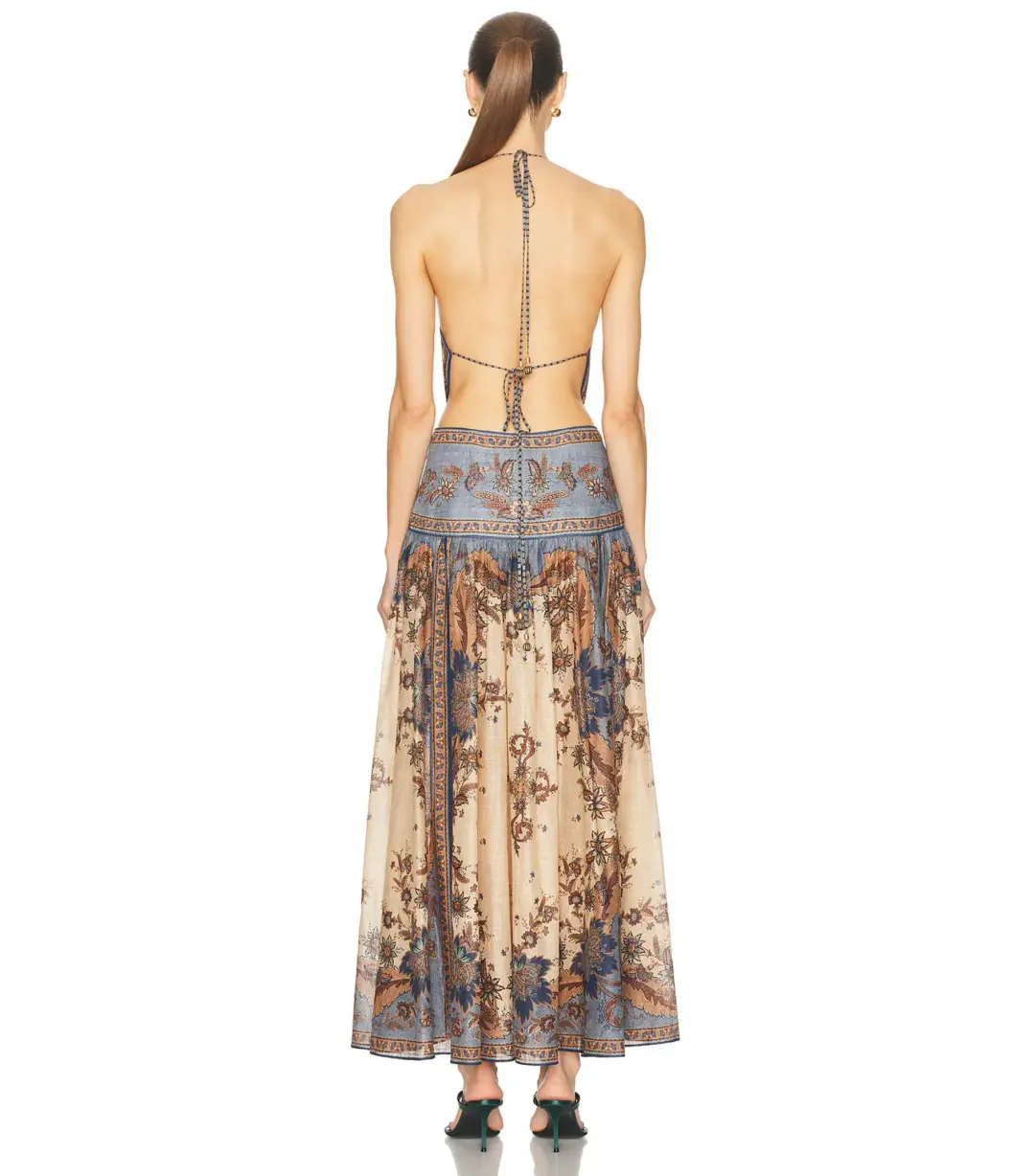 Zimmermann Ascension Plunge Halter Maxi Dress in Blue/Cream Indienne Floral Size 0 / AU 8 for rent on The Volte - main image