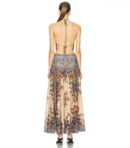 Zimmermann Ascension Plunge Halter Maxi Dress in Blue/Cream Indienne Floral Size 0 / AU 8 for rent on The Volte - image 3