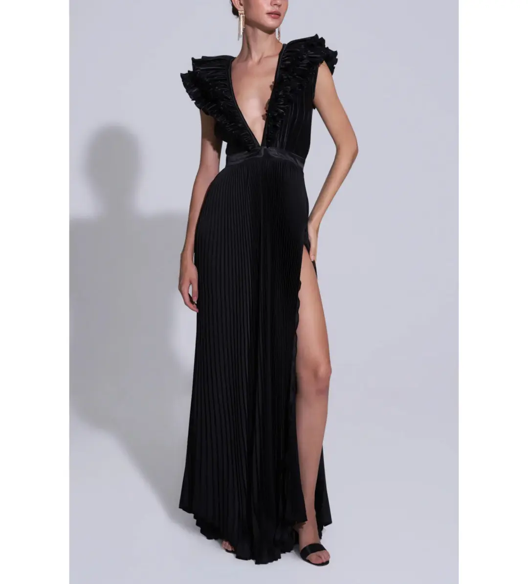 L'ldee Tuileries Split Gown in Noir Size 12 for rent on The Volte - main image